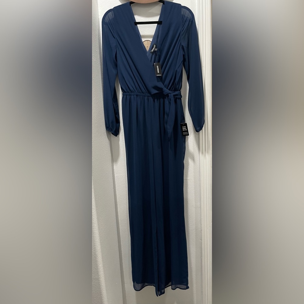 Express Navy Blue long sleeve jumpsuit size small